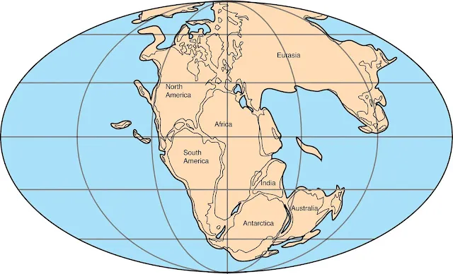 illustrated map of Pangea Supercontinent.