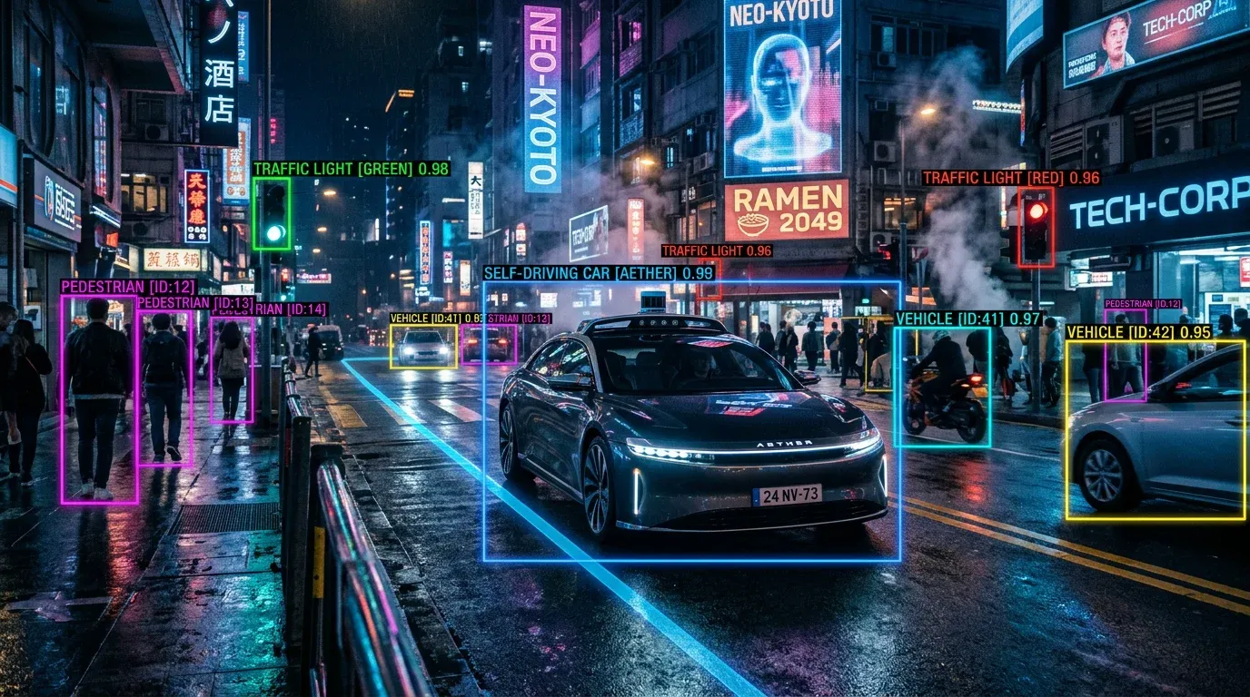 Autonomous car seeing the street through digital bounding boxes