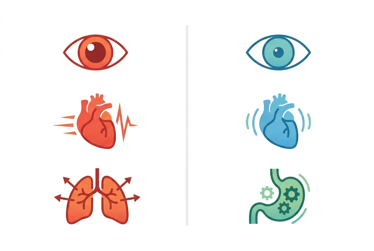 Infographic comparing the effects of the sympathetic and parasympathetic nervous systems
