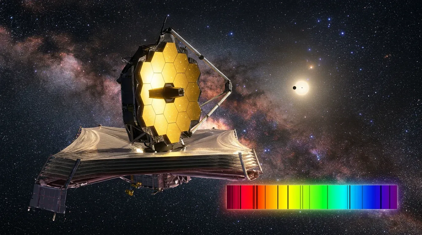 The James Webb Space Telescope analyzing the atmospheric spectrum of a distant exoplanet.
