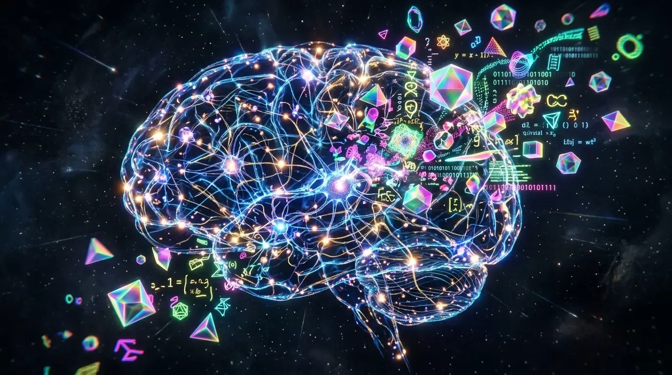 Abstract visualization of a neural network dreaming or hallucinating data