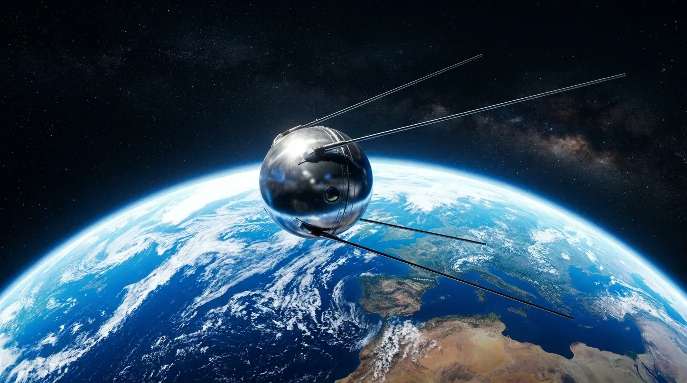 The Sputnik 1 satellite orbiting Earth.
