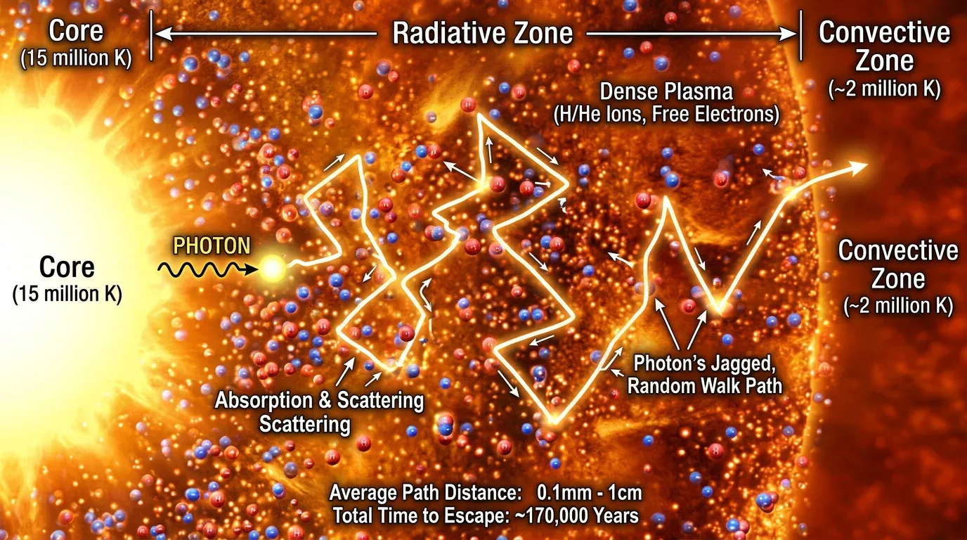 A photon's random walk through the Sun's radiative zone