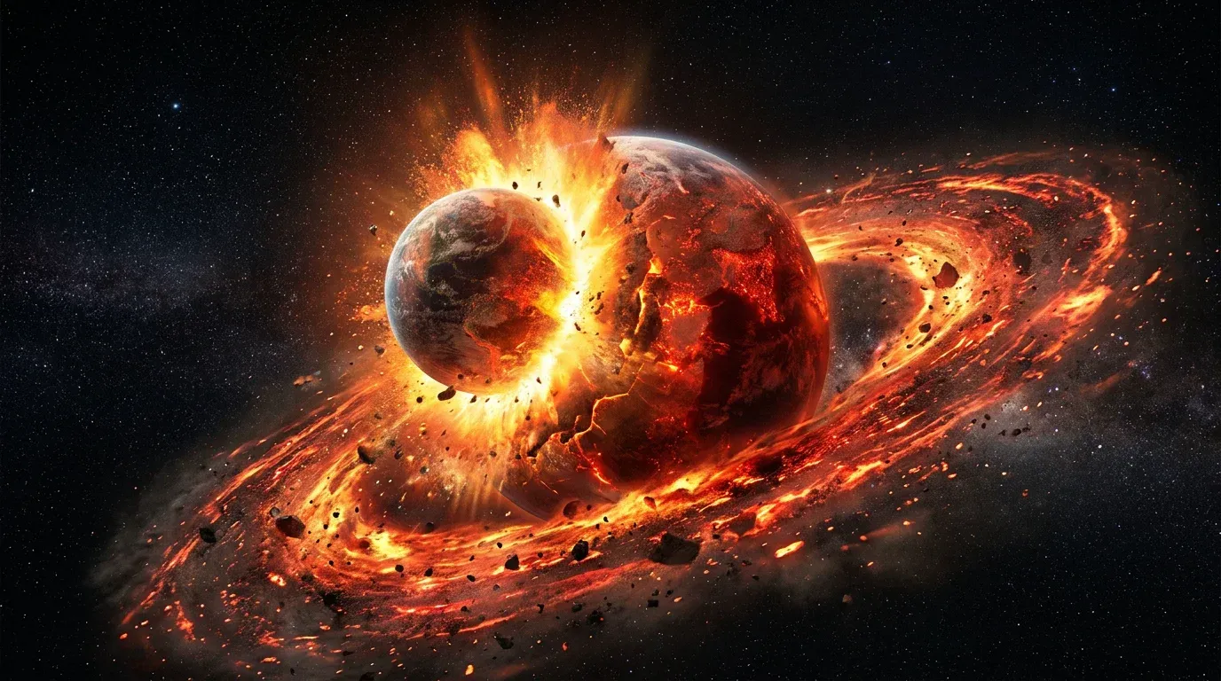 Theia colliding with the early Earth.