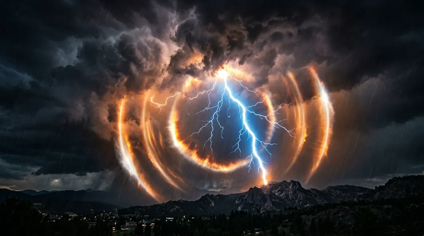 A glowing sonic boom shockwave from a lightning strike